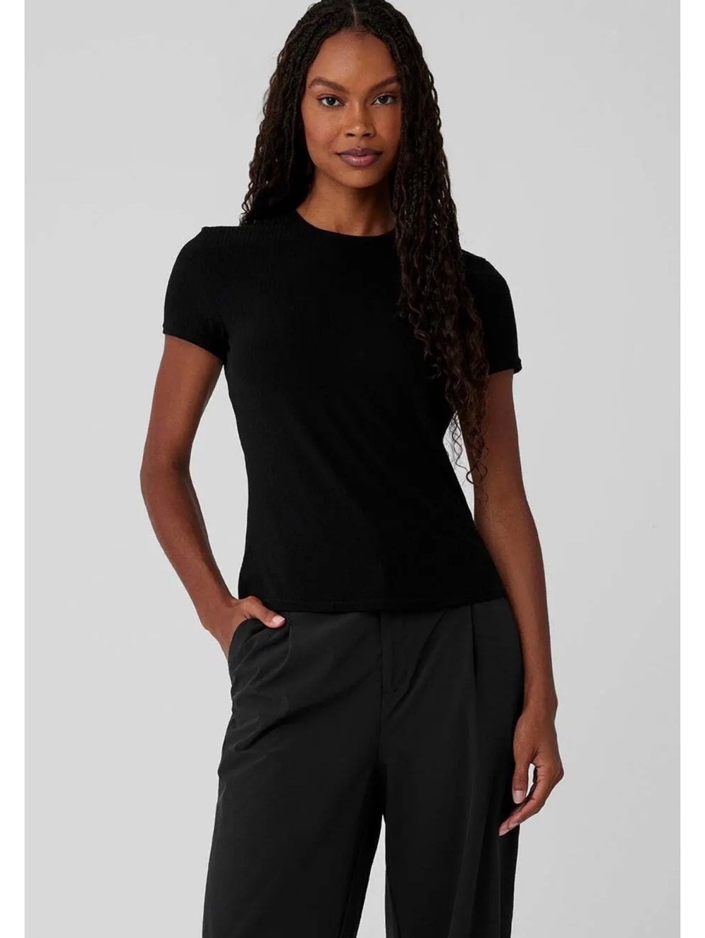 Alo Yoga Ribbed Sea Coast Shirt T-Shirt Black Top Short Sleeve